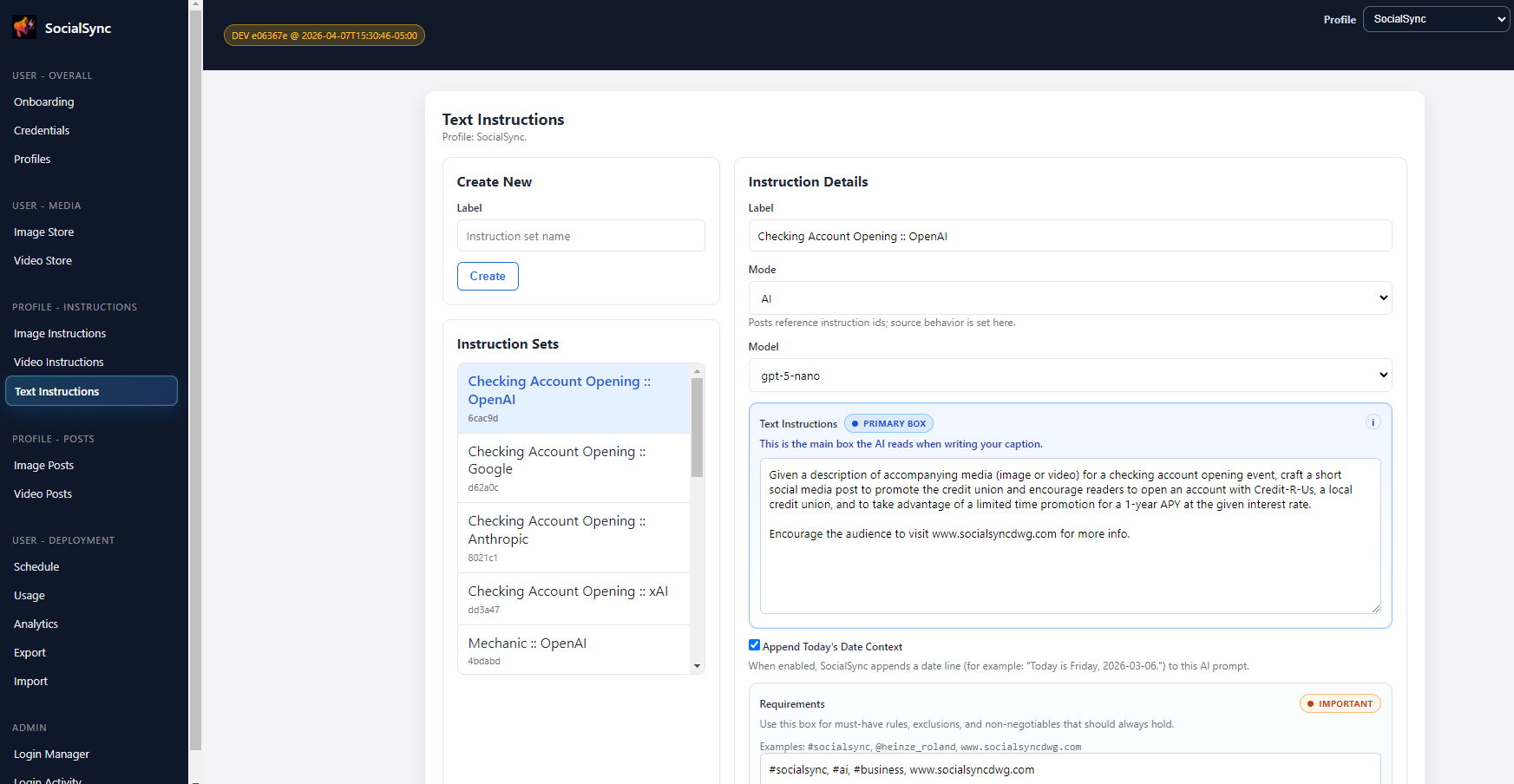 Text instruction example