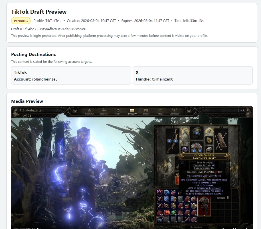 Draft or publishing outcome